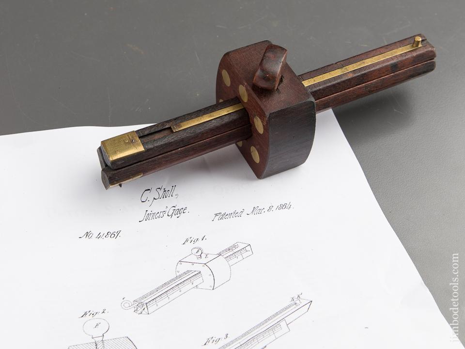Eight inch SHOLL Patent March 8, 1864 Three Stem Marking Gauge - 88571