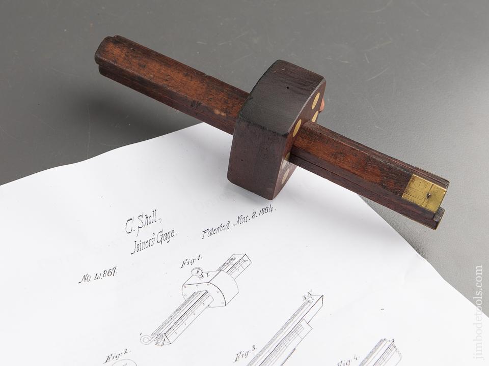 Eight inch SHOLL Patent March 8, 1864 Three Stem Marking Gauge - 88571