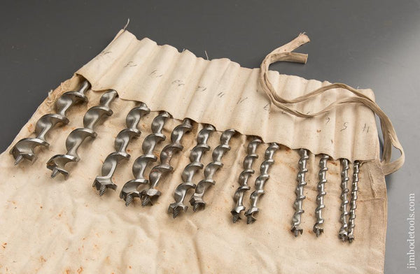 Complete Set of 13 IRWIN Auger Bits in Canvas Roll - 88759