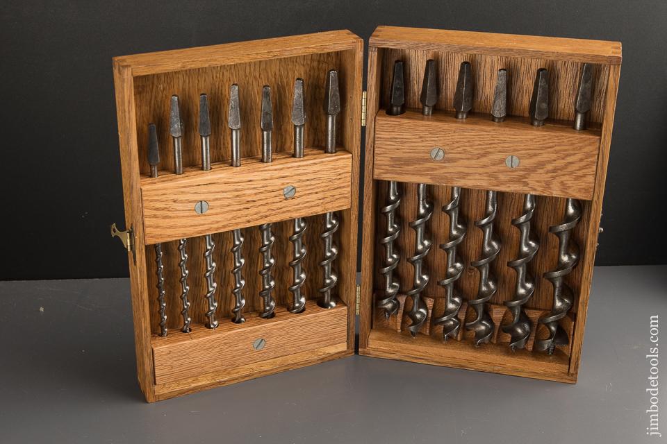 Complete Set of 13 IRWIN Auger Bits in Nice Custom Wooden Box - 88777