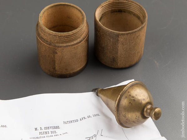 CONVERSE Patent April 25, 1905 Brass Plumb Bob in Original Wooden Box - 88858