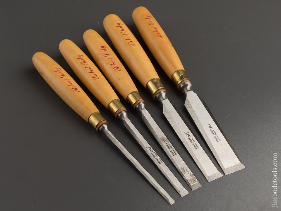 Beautiful ROBERT SORBY No. 5160 Set of Five Boxwood Handled Bevel Edged Chisels in Original Box - 88971