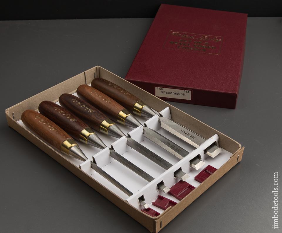 Beautiful ROBERT SORBY No. 5520 Set of Five Rosewood Handled Bevel Edged Chisels in Original Box - 88972