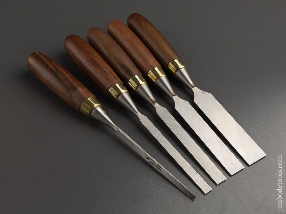 Beautiful ROBERT SORBY No. 5520 Set of Five Rosewood Handled Bevel Edged Chisels in Original Box - 88972