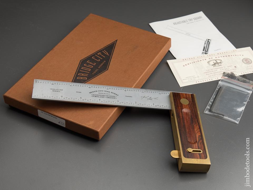 1995 BRIDGE CITY TOOL WORKS AS-9 Rosewood Adjustable Try Square in Original Box - 88989