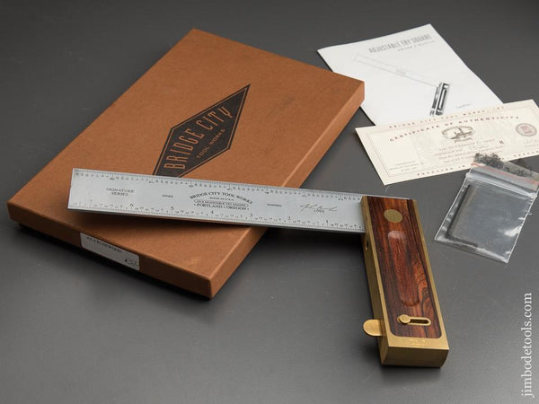 1995 BRIDGE CITY TOOL WORKS AS-9 Rosewood Adjustable Try Square in Original Box - 88989