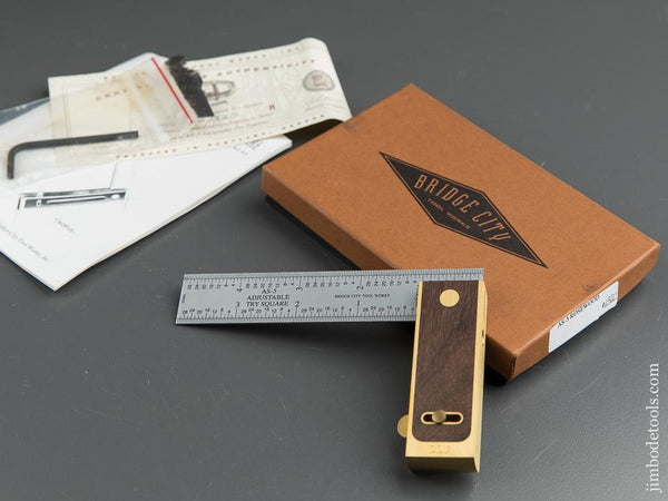1995 BRIDGE CITY TOOL WORKS AS-5 Rosewood Adjustable Try Square in Original Box - 89016