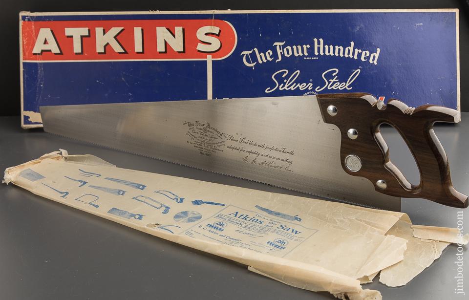12 point 26 inch Crosscut E.C. ATKINS Rosewood Handled THE FOUR HUNDRED Hand Saw MINT in Original Box - 89173