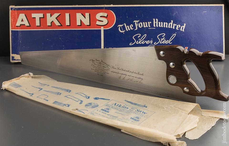 12 point 26 inch Crosscut E.C. ATKINS Rosewood Handled THE FOUR HUNDRED Hand Saw MINT in Original Box - 89173