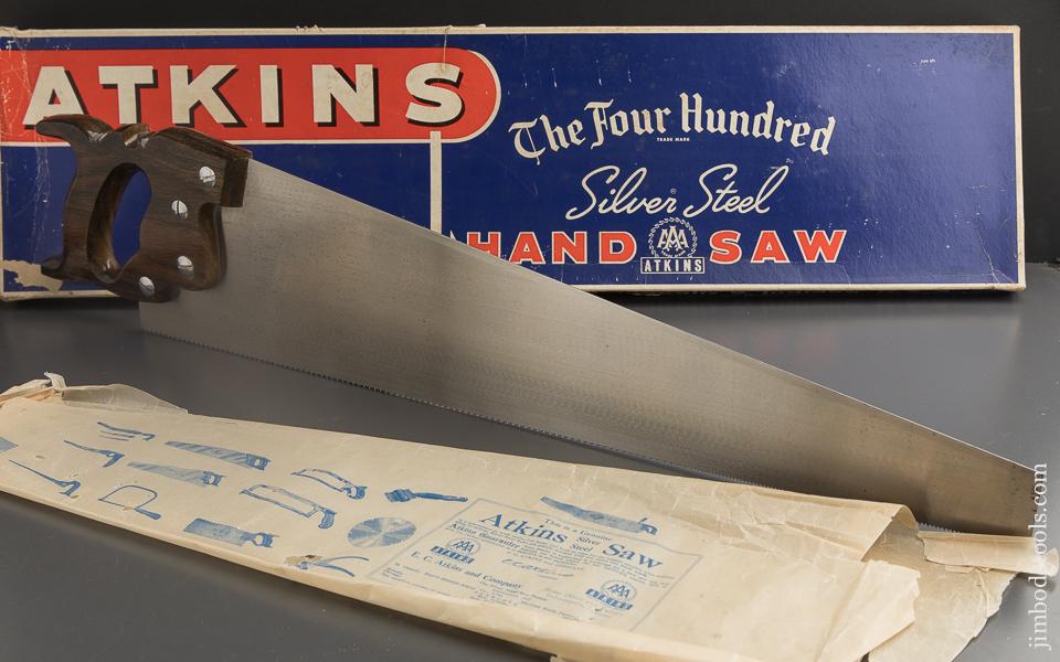 12 point 26 inch Crosscut E.C. ATKINS Rosewood Handled THE FOUR HUNDRED Hand Saw MINT in Original Box - 89173
