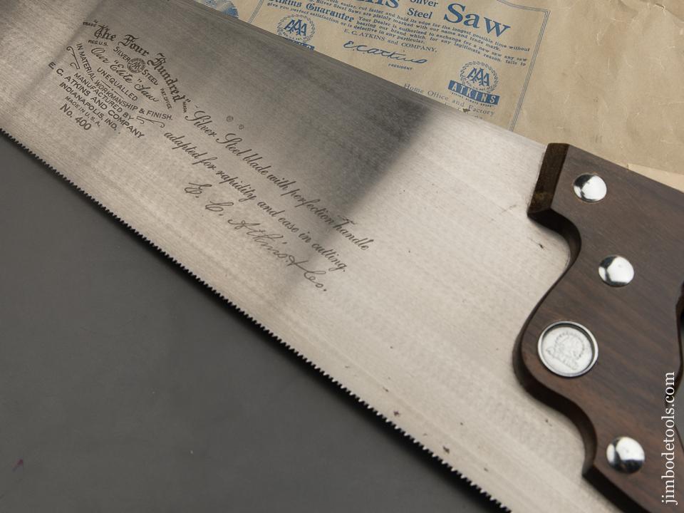 12 point 26 inch Crosscut E.C. ATKINS Rosewood Handled THE FOUR HUNDRED Hand Saw MINT in Original Box - 89173