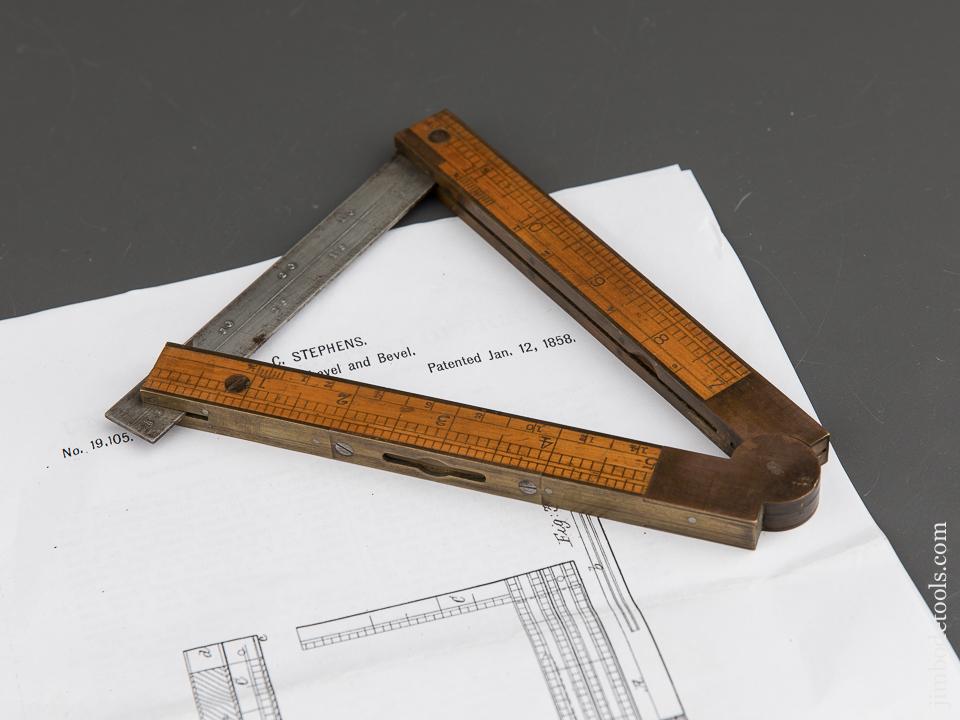 Twelve inch STEPHENS Patent January 12, 1858 Boxwood & Brass No. 36 Level/Inclinometer/Folding Rule - 89438