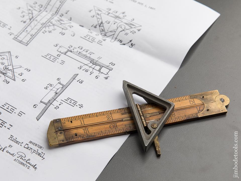 CAMPBELL Patent October 1, 1907 Combination Tool Square on Twelve inch RABONE No. 1211 Folding Rule - 89443