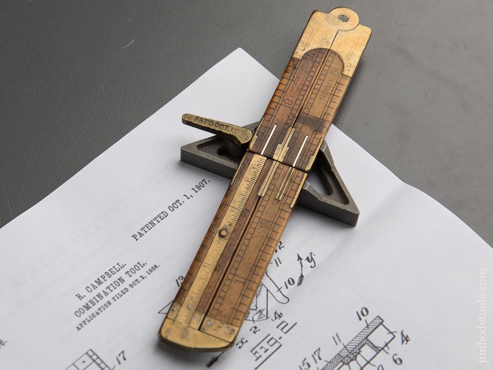 CAMPBELL Patent October 1, 1907 Combination Tool Square on Twelve inch RABONE No. 1211 Folding Rule - 89443