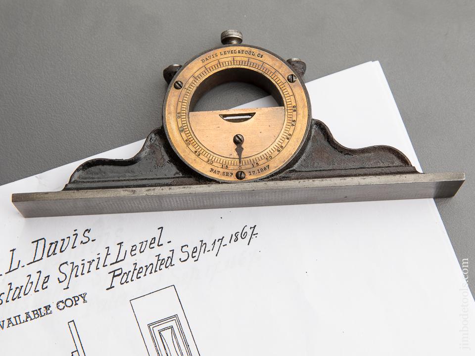 Early Six inch DAVIS Patent September 17, 1867 Inclinometer Level - 89445
