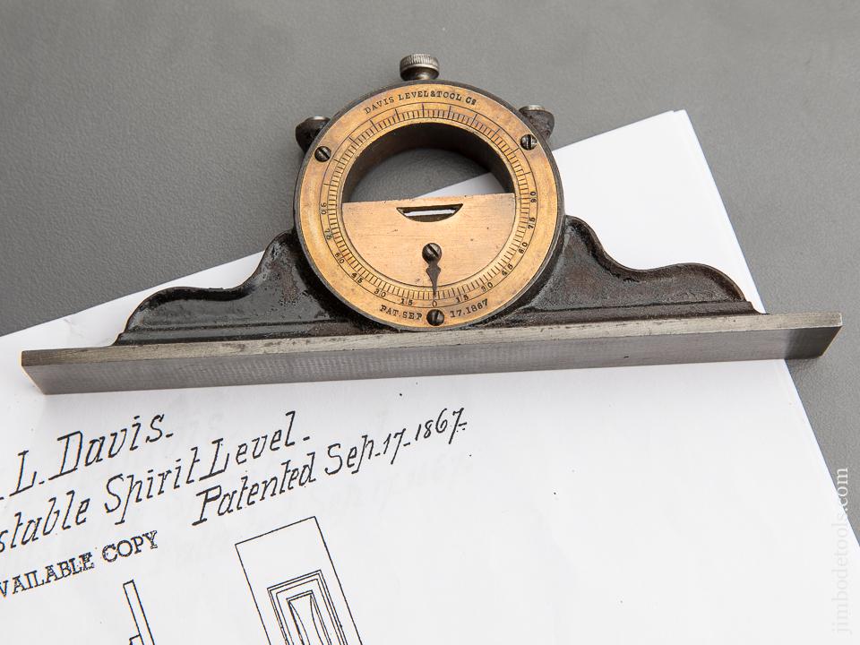 Early Six inch DAVIS Patent September 17, 1867 Inclinometer Level - 89445