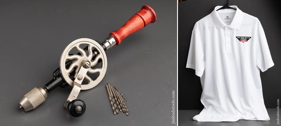 MILLERS FALLS No. 2-01 Egg Beater Hand Drill with Seven Bits and New MILLERS FALLS Golf Shirt XL - 894897