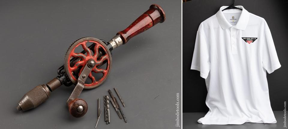 MILLERS FALLS No. 2 Egg Beater Hand Drill with Nine Bits AND New MILLERS FALLS Golf Shirt XL - 89488