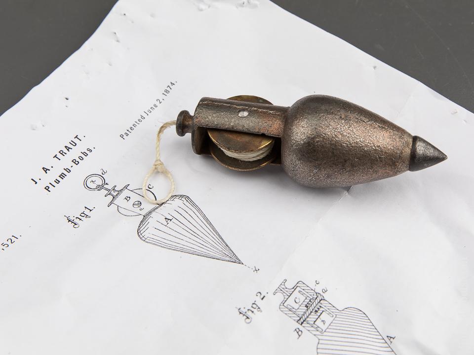 4 1/4 inch TRAUT Patent June 2, 1874 Plumb Bob - 89671