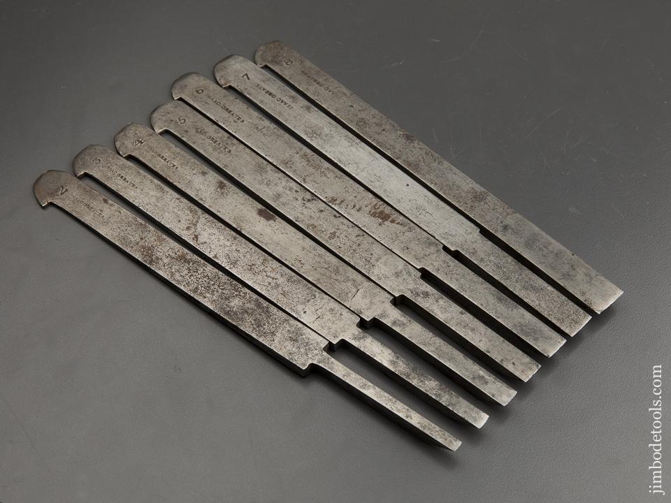 Set of Seven ISAAC GREAVES Graduated Plow Plane Irons - 89706