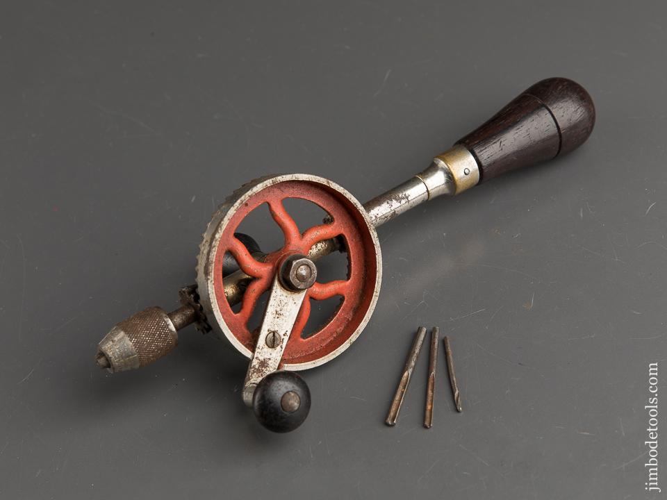 Rosewood Handled GOODELL-PRATT Egg Beater Hand Drill with Three Bits - 89740