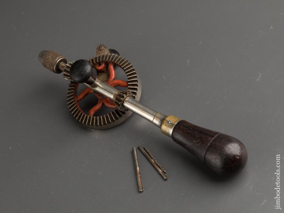 Rosewood Handled GOODELL-PRATT Egg Beater Hand Drill with Three Bits - 89740