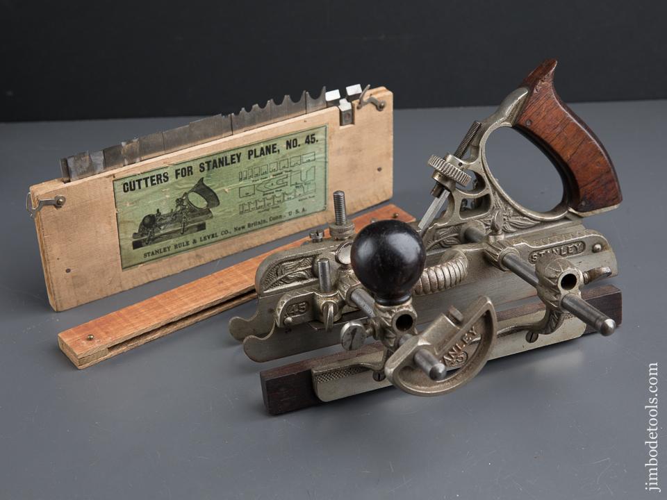 STANLEY No. 45 Combination Plow Plane with Three Stops AND 19 Cutters - 89785
