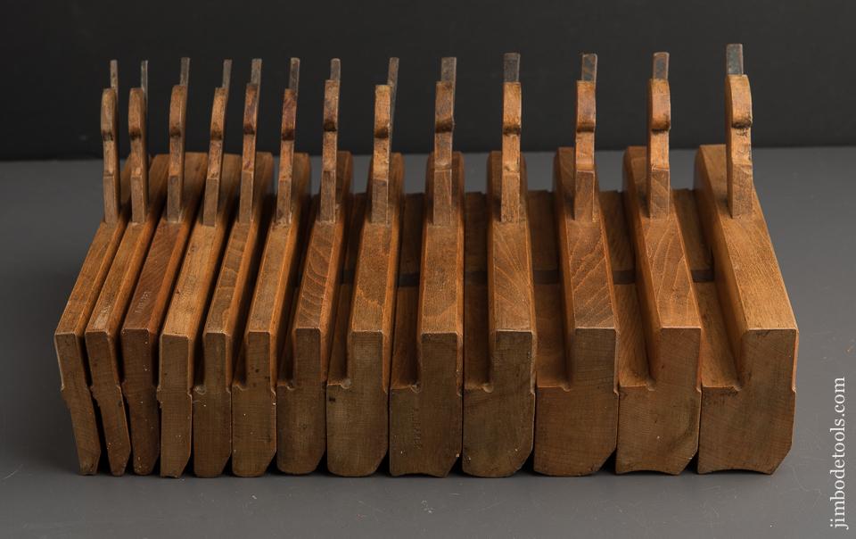 Crisp Set of Thirteen ATKIN & SONS Skewed Hollows & Rounds Moulding Planes circa 1839-1900 Birmingham - 89841