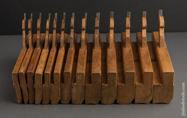 Crisp Set of Thirteen ATKIN & SONS Skewed Hollows & Rounds Moulding Planes circa 1839-1900 Birmingham - 89841
