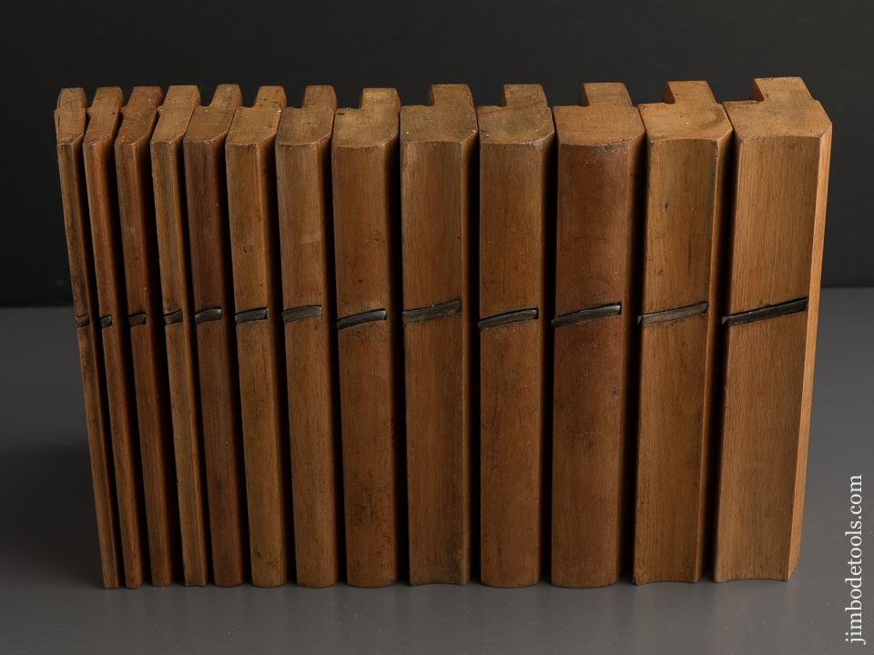 Crisp Set of Thirteen ATKIN & SONS Skewed Hollows & Rounds Moulding Planes circa 1839-1900 Birmingham - 89841