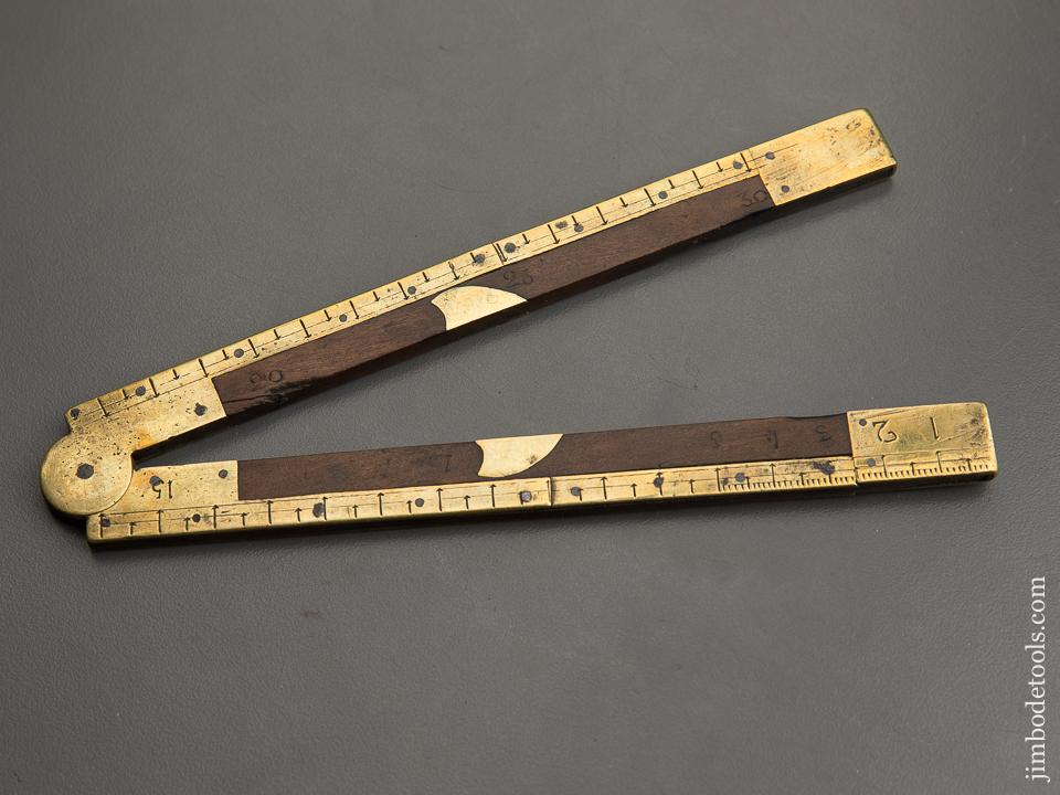 18th Century Fruit Wood Hand stamped Folding Rule with Shield Motif - 89864U