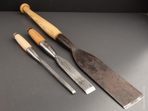 RARE Same Maker Set of Three! JOINER & TILDEN GARRETTSVILLE Heavy Framing Chisels/Slick - 89935