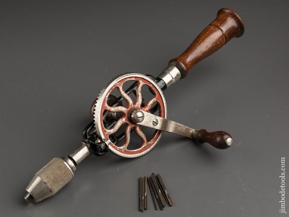 Early Rosewood Handled MILLERS FALLS No. 2 Egg Beater Hand Drill with Eight Bits - 89996