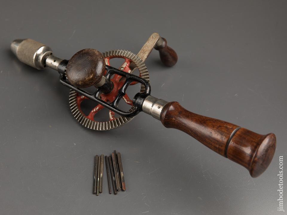 Early Rosewood Handled MILLERS FALLS No. 2 Egg Beater Hand Drill with Eight Bits - 89996