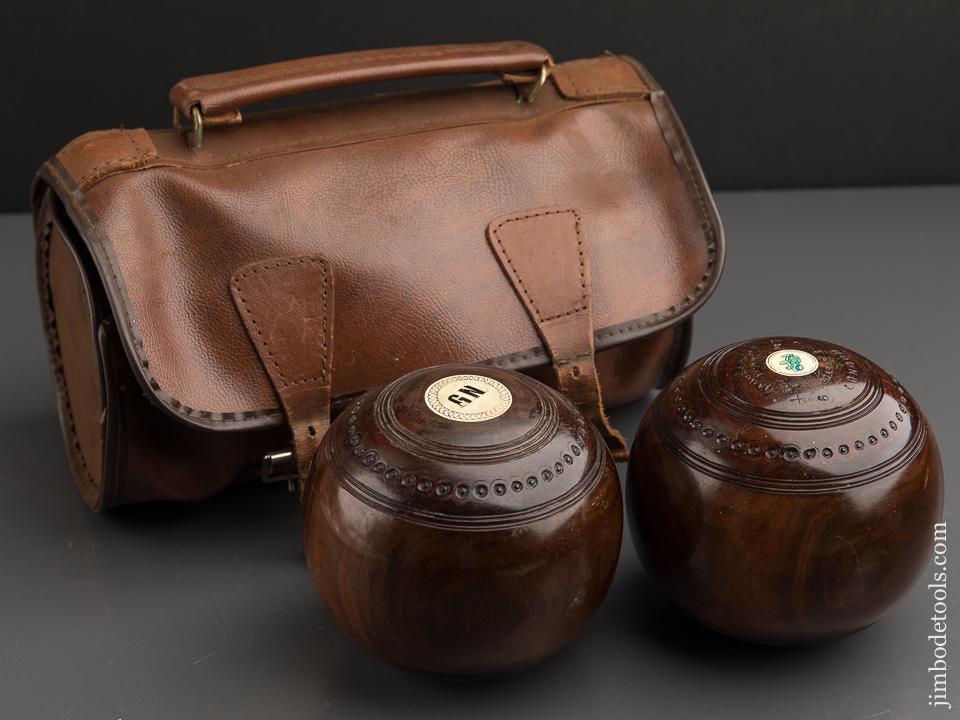 Stunning 4 3/4 inch MINT Lignum Bowls in Leather Carrier - 90008