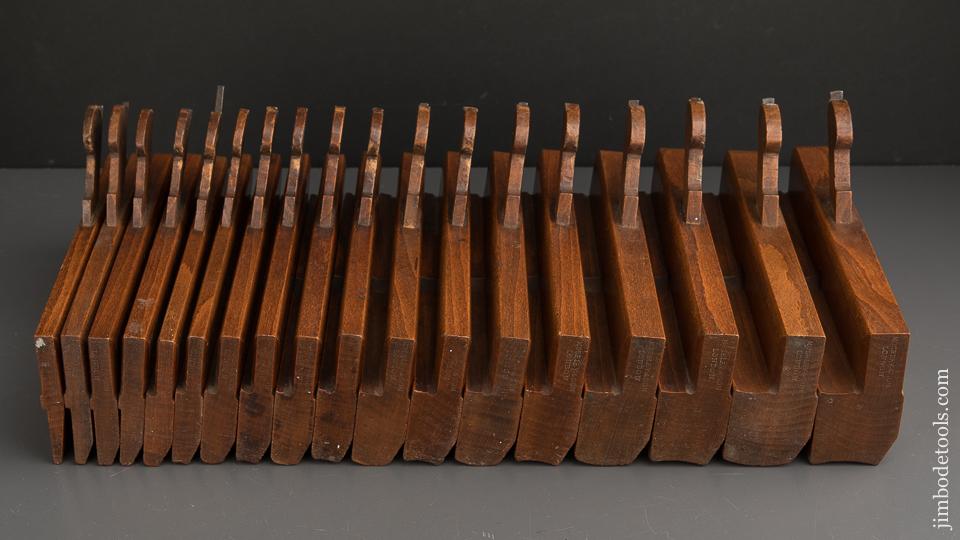 FINE Complete Working Set of 18 Hollows & Rounds Moulding Planes by MOSELEY Numbered 2-18 circa 1862-80 EVENS - 90045