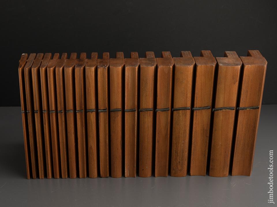 FINE Complete Working Set of 18 Hollows & Rounds Moulding Planes by MOSELEY Numbered 2-18 circa 1862-80 EVENS - 90045