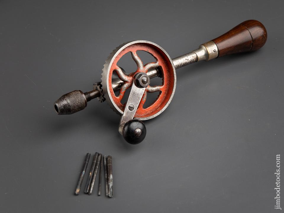 Rosewood Handled GOODELL PRATT Egg Beater Hand Drill with Six Bits - 90054