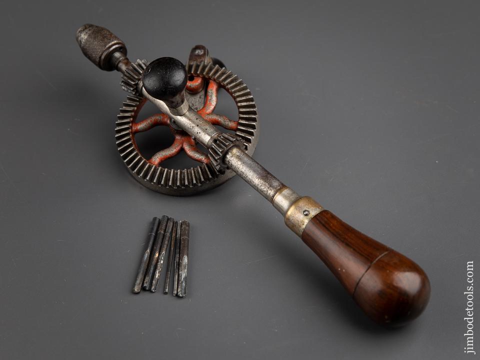 Rosewood Handled GOODELL PRATT Egg Beater Hand Drill with Six Bits - 90054