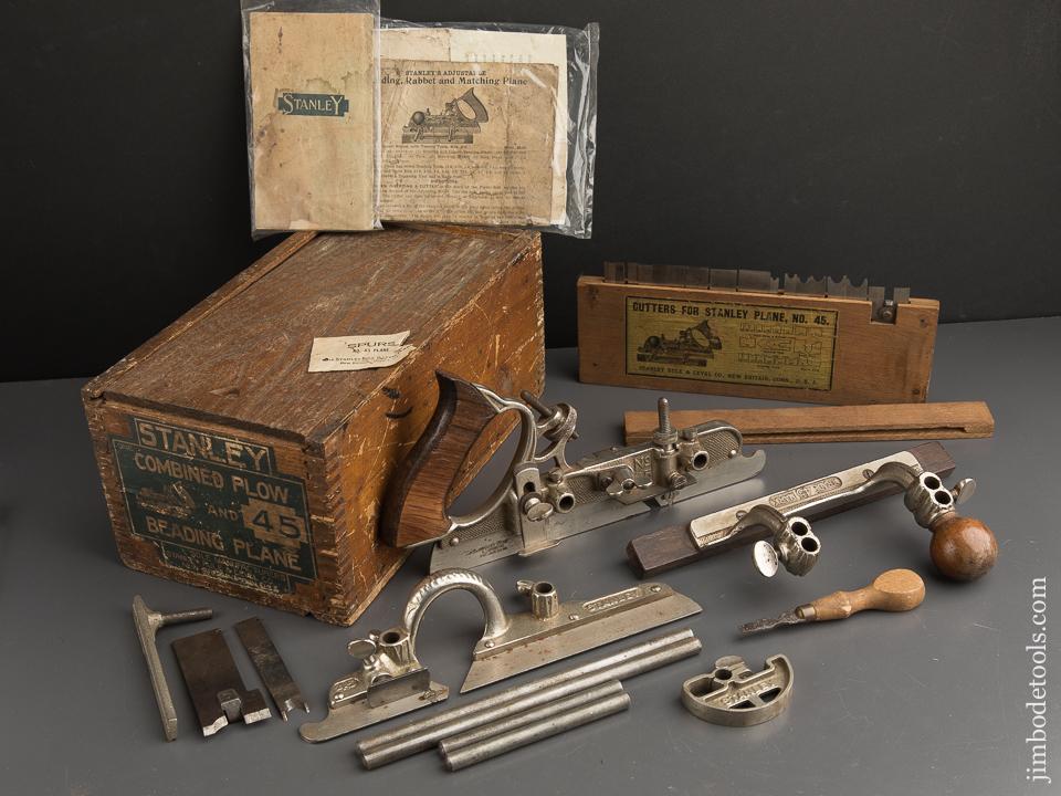 Excellent! STANLEY No. 45 Combination Plow Plane 100% COMPLETE in Original Chestnut Box - 90091