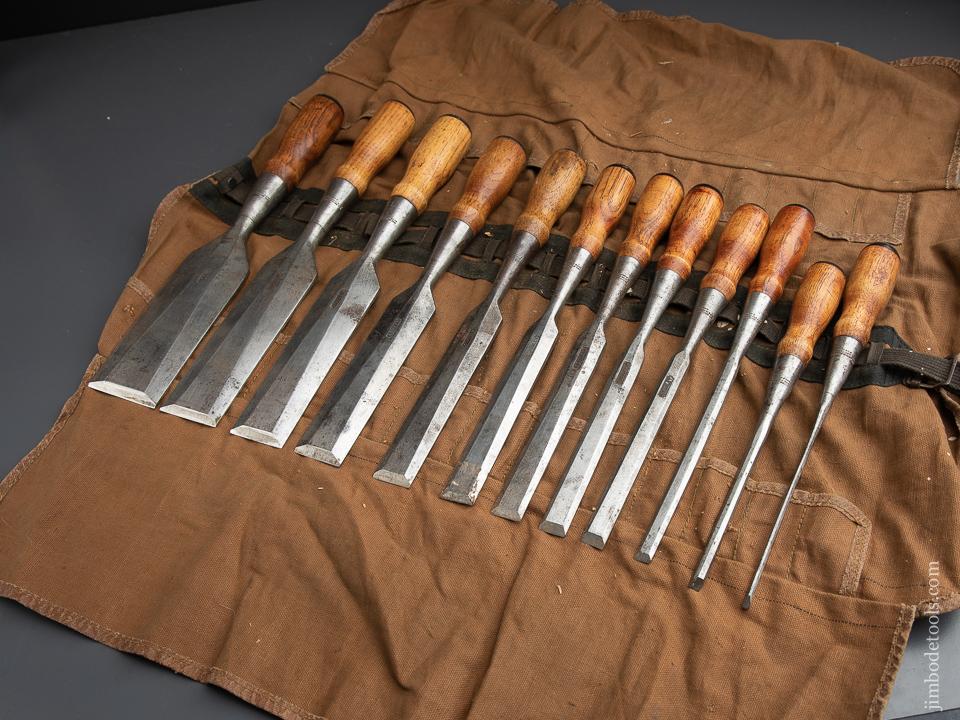 RARE & Fine! COMPLETE Set of Twelve STANLEY No. 701 No. 20 Chisels in Roll - 90266