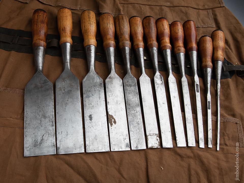 RARE & Fine! COMPLETE Set of Twelve STANLEY No. 701 No. 20 Chisels in Roll - 90266