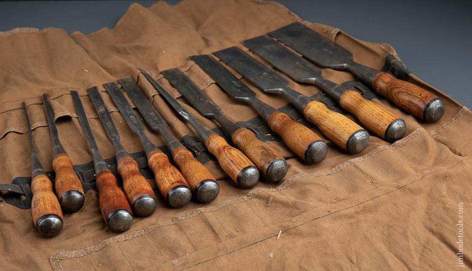 RARE & Fine! COMPLETE Set of Twelve STANLEY No. 701 No. 20 Chisels in Roll - 90266