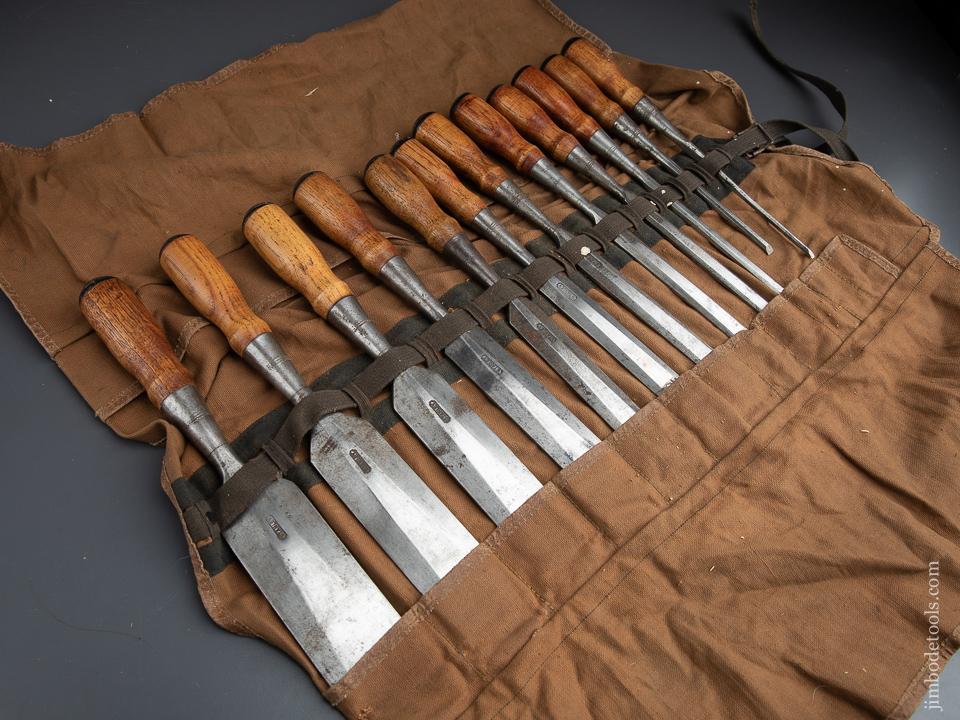 RARE & Fine! COMPLETE Set of Twelve STANLEY No. 701 No. 20 Chisels in Roll - 90266
