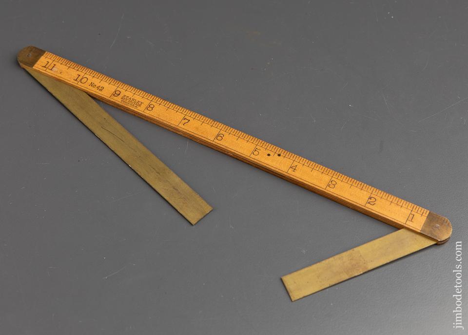Mint! One foot STANLEY No. 42 Boxwood & Brass Ship Carpenter's Bevel - 91447