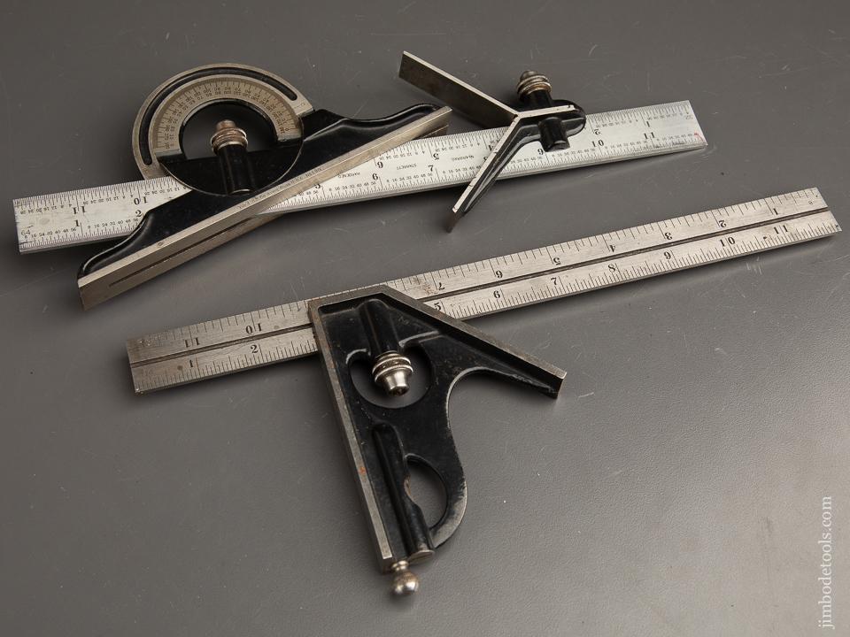 Near Mint! STARRETT Twelve inch Combination Square with Three Heads and Two Scales! - 90473