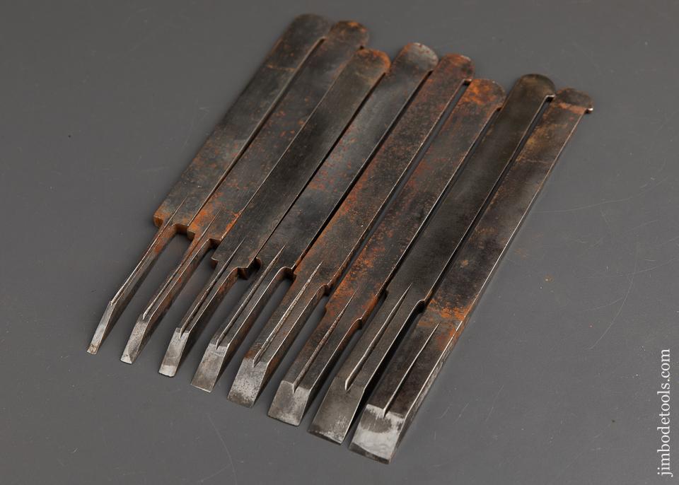 Set of Eight Graduated W. BUTCHER Plow/Plough Plane Irons - 90741