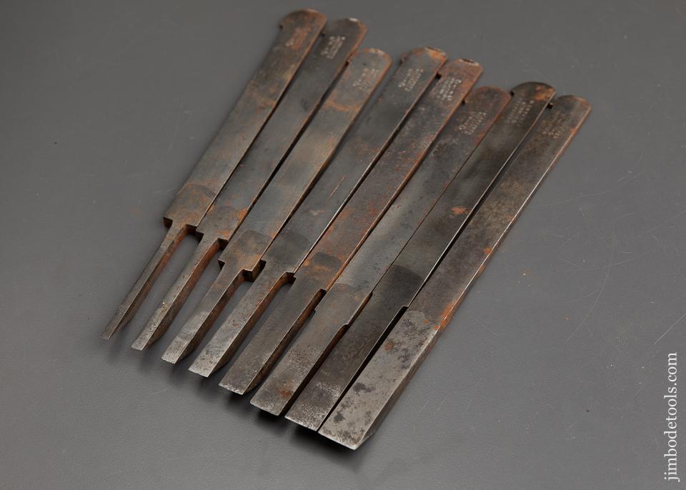 Set of Eight Graduated W. BUTCHER Plow/Plough Plane Irons - 90741