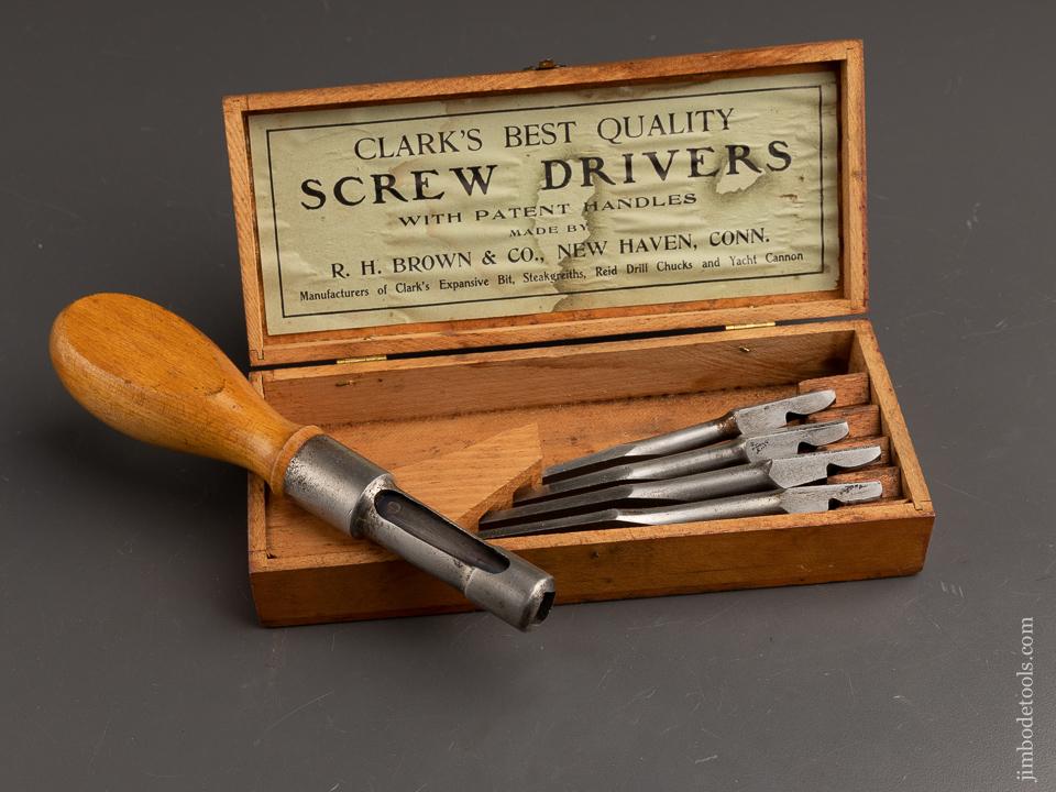 CLARK'S BEST QUALITY Screw Drivers with Patent Handles EXTRA FINE in Original Box by R.H. BROWN & CO - 90771