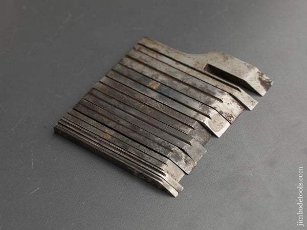 Original Set of Nine Irons for STANLEY MILLER's Patent No. 41, 42, 43, and 44 Plow Planes - 90898